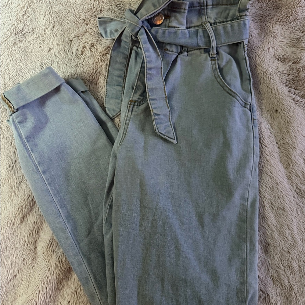 High-Waisted Tie-Belt Jeans